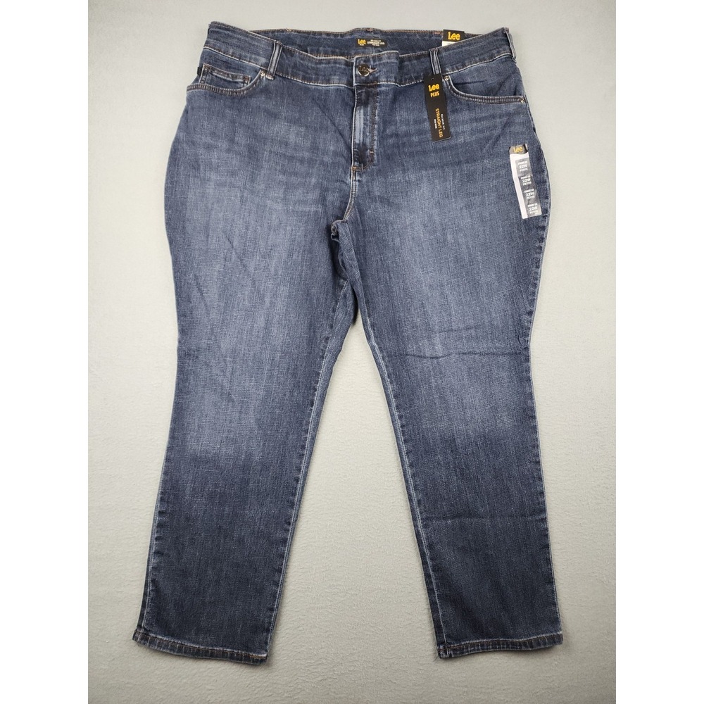Lee Verona Relaxed Straight Leg Jeans Womens 22W Petite Blue Mid Rise Denim NWT
